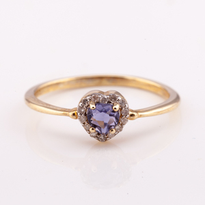Iolita y Diamante en forma de corazón natural, anillo de plata 925 chapado en oro de 14K, alta calidad, fabricante de Tailandia - Product Image 3