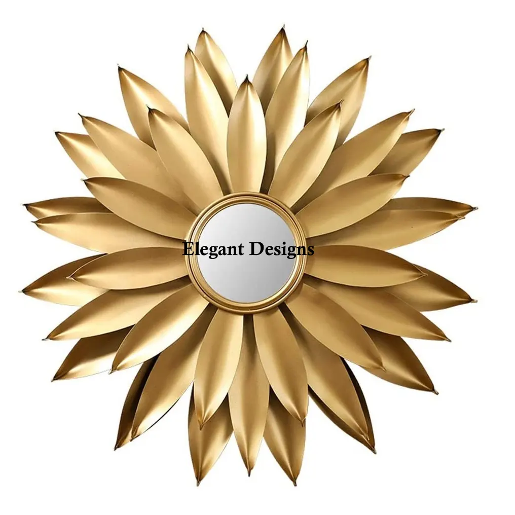New Arrival Iron Wall Mirror Gold Powder Coated Handmade Best Mirror Low Price Customized Size Fancy Metal Wall Mirror