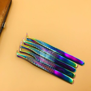 Pince à épiler pour extension de cils Volume russe de type L en acier inoxydable japonais Rainbow Diamond Grip Sustainable Lashes Sourcils Utilisation - Product Image 2