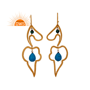 Pendientes colgantes hechos a mano de Plata de Ley 925 con cuentas de malaquita natural y piedras preciosas turquesas, fabricante de joyas - Product Image 1