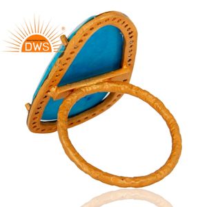 แหวนพลอยเพทายเทอร์ควอยซ์ดีไซน์ใหม่แหวนเงินชุบทอง925สีเหลือง22K เครื่องประดับคอลเลกชันอันงดงาม - Product Image 3