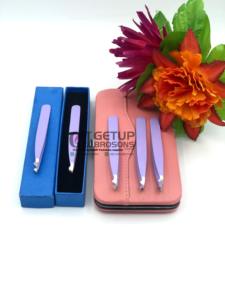 Professionnel de haute qualité violet poudre revêtement en acier inoxydable sourcil Extension pince à épiler pointe argentée Logo personnalisé outils de beauté - Product Image 6