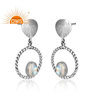 Latest 2026 Oxidized Sterling Silver Natural Rainbow <b>Moon</b> Stone Gemstone Dangle <b>Earring</b> For Women For Women Gift For Her - Product Image 2
