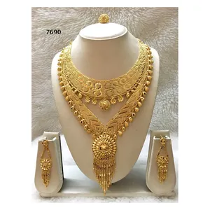 African Wedding Necklace Earrings Ring Set Ethnic Jewelry Bride Gold Plated