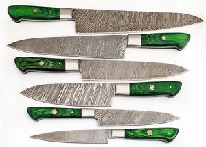 ชุดมีดเชฟเหล็กดามัสกัส6ชิ้นมีดทำครัวสเตนเลสขนาด5นิ้วมีดไม้สักจับเครื่องมือครัวตัดคมสั่งขั้นต่ำ - Product Image 2