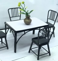 Maison de poupée, mini meubles, modèle jouet, table à manger et chaises carrés en métal, lot de 5 pièces