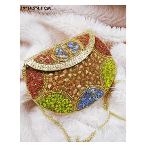 Sacs messagers bohèmes de style indien en mosaïque, sacs à main de soirée de luxe en métal, sacs à main bohèmes pour femmes, sacs à main faits à la main pour mariage, cadre en perles - Product Image 3