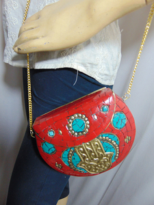<b>Wedding</b> Evening <b>Clutch</b> Women's Bag 2022 Hot Sale Red Color Hamsa Popular Party Light Handbag Handmade Fashionable Style Metal - Product Image 5