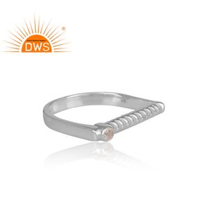 Bague en topaze naturelle à empiler, pierre précieuse blanche, bijou abstrait torsadé en argent fin, accessoire pour conception de bijoux - Product Image 3