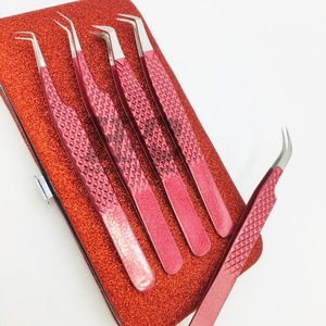 Nouveautés Pince à épiler rouge Logo personnalisé Pince à épiler pour extensions de cils Extensions de cils en vison Emballage logo Pointe fine Lisse - Product Image 2