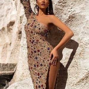 Stylish <b>Cocktail</b> Floor Length Evening Mermaid <b>Dress</b> Crystal Glass Beads Embellished Elegant Wedding Party Gown 2025 - Product Image 2