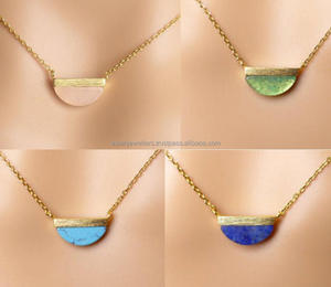 Collier en argent massif 925, pierre précieuse, Prehnite, demi-cercle en or, finition mate en or - Product Image 3