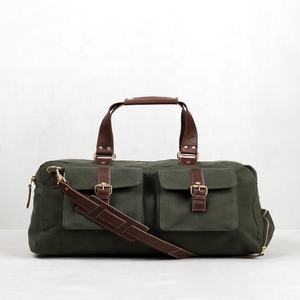 Sac de sport avec compartiment à chaussures en cuir véritable, fermeture à glissière en toile de coton pour usage extérieur - Product Image 5