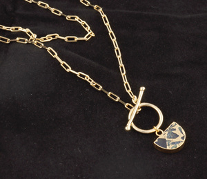 De enero de piedra natural de cuarzo rosa colgante, collar de oro 24k/Collar de plata gruesa rectángulo Cierre de palanca collar - Product Image 5