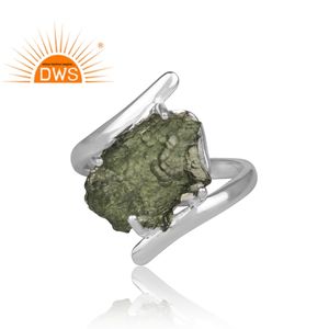 Anillo de plata de ley fina, moldavita natural rugosa por pass, fabricante de joyería - Product Image 3