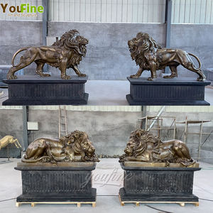 YOUFINE屋外ガーデンライフサイズペアブロンズ立ちライオン像台座付き彫刻 - Product Image 3