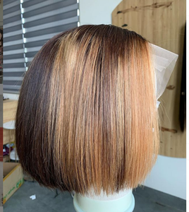 <b>Bob</b> <b>Wig</b> Vietnamese 100% Virgin Remy Human Hair for Lace Transparent Extension Straight High Density Customize Colors - Product Image 4