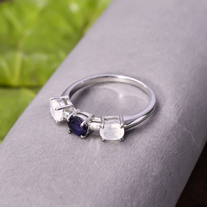 แหวนเงินแท้92.5 2.2กรัมสไตล์ชาติพันธุ์สีฟ้า iolite และสีรุ้งพลอยทรงรีเหลี่ยมเพชรพลอยธรรมชาติ - Product Image 2