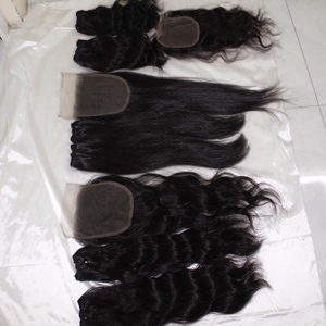 Cheveux péruviens bruts de qualité supérieure en trame Double étiré, 3 paquets de cheveux brésiliens lisses avec closure - Product Image 4