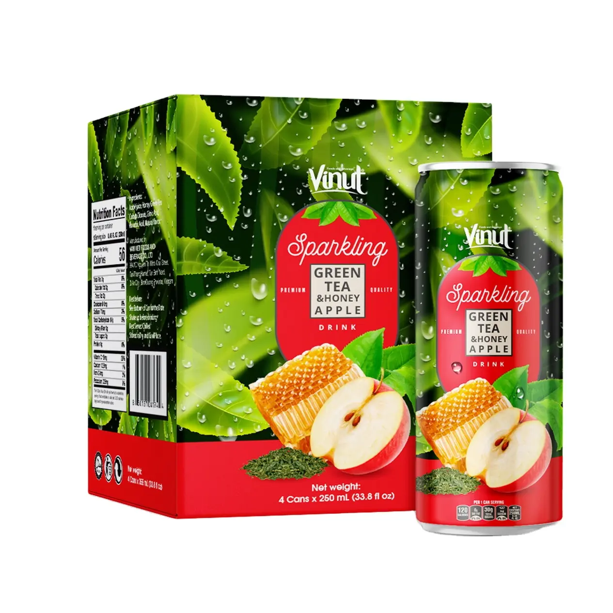 8.5 fluz tônico brilhante água vinuca latido chá verde & mel apple fabricante real suco de frutas serviço de etiquetas privadas