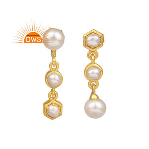 Pendientes de plata de ley 925 con piedra de perla chapada en oro, joyería Natural, fabricante - Product Image 1