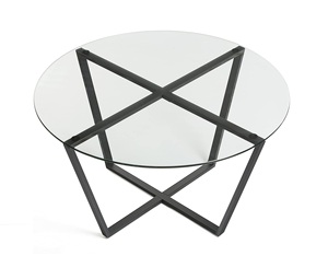 Modern <b>Round</b> <b>Dining</b> Coffee <b>Table</b> Toughened Glass Top with Black Coated Metal Frame for Home Use Wood Material - Product Image 2