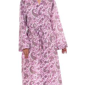 Automne printemps bohème violet Paisley bloc imprimé coton Kimono peignoir à la main chemise de nuit respirant traditionnel en gros - Product Image 2