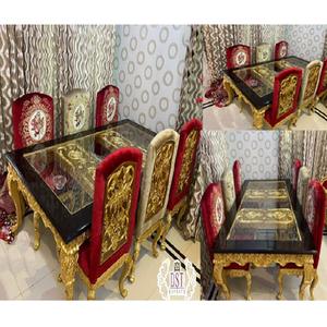 Muebles de comedor de madera hechos a mano, mesa de comedor de diseño de lujo, estilo Maharaja, tallado dorado - Product Image 1
