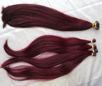 Extensions de cheveux vierges vietnamiens Remy bruts, couleur rouge foncé, pointe nano pré-collée, lisses et soyeux, ondulés, Super Star BTHAIR 100g