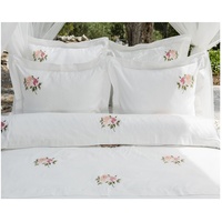 Ensemble de literie avec couvre-lit et taies d'oreiller en coton de haute qualité, motif rose brodé, pour la maison, l'hôtel, le mariage