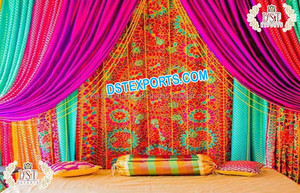 Bright & Beautiful Backdrops for Mehandi Stage Embroidered Sangeet Backdrop <b>Curtains</b> Sangeet Stage Paisley & <b>Peacock</b> Backdrops - Product Image 4