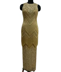 Del progettista del modello Oro Scintillante A Zig-zag Ricamo A Mano nappa Prom Dresses