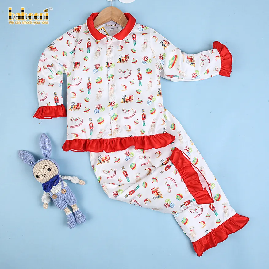 Bonne qualité — pyjama en satin de soie pour petites filles, broderie personnalisée à la main, commerce de gros, LP41