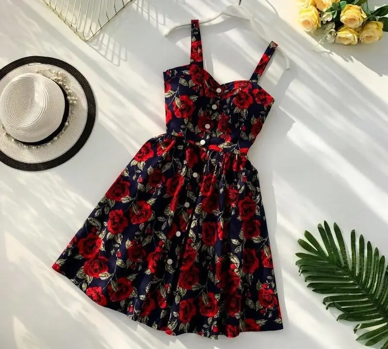Boho 2019 çiçek baskı yaz kadın kısa elbise spagetti V boyun askısı Retro plaj moda parti kısa elbiseler