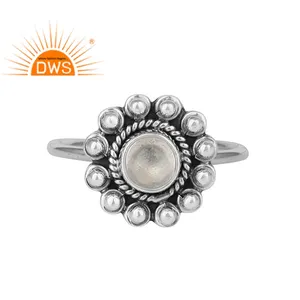 Antique Flower Design 925 Sterling Silver Ring Crystal Quartz Gemstone Ring Oxidized Jewelry Suppliers Classic Collection