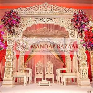 Jodha Akbar Wedding Mandap Set-MANDAP BAZAAR Fibra de vidrio Ligero Moda Indian Wedding Mandap Decoración - Product Image 1