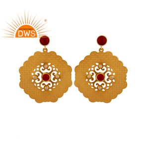 Boucles d'oreille en pierre précieuse pour femmes, bijou pendant, de couleur corail rouge, naturel, plaqué or jaune 18k, vente en gros, tendance, - Product Image 1