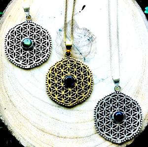 Venta al por mayor de latón semilla vida colgante lapislázuli piedra preciosa diamante religioso perla encantos bisel ajuste incrustaciones regalos religiosos - Product Image 1