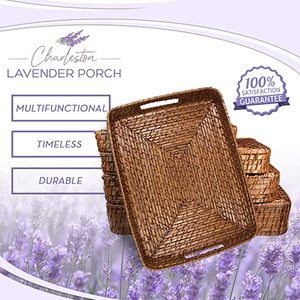 Bandeja de servicio de ratán hecha a mano Acabado natural Perfecto para la decoración elegante del hogar y utensilios de cocina Vajilla - Product Image 5
