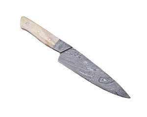 Damascus Steel Chef <b>Knife</b> With Stainless Steel Wood <b>Handle</b> and Carbon Blade Kitchen <b>Boning</b> and Cutting Tool With Sheath - Product Image 1