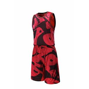 Ensemble de maillot de basket-ball géométrique rouge et noir pour hommes, sans manches, en maille respirante, vêtements de sport pour toutes les saisons - Product Image 1
