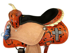 Juego de tachuelas de sillín de caballo occidental de carreras de barril de cuero genuino Premium Múltiples colores y tamaños disponibles Tamaño del asiento 14 "-18" - Product Image 3