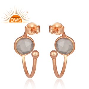 925 <b>Silver</b> Rose Gold Plated Natural Rose Quartz Gemstone <b>Hoop</b> Earring for Women Jewelry Manufacturer - Product Image 3