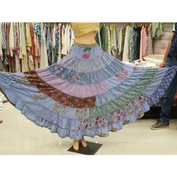 インドの美しいマルチカラーパッチワーク綿100% ロングスカート