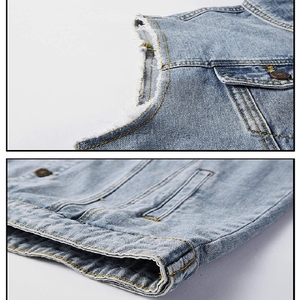 Chaqueta vaquera sin mangas corta unisex, chaleco vaquero con capucha inspirado en la calle, estilo informal para exteriores, talla grande OEM personalizable para otoño - Product Image 4
