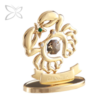Crystocraft Figurine en cristal plaqué or gravée au laser, signes du zodiaque Cancer, style folklorique, cristaux taillés brillants, style européen