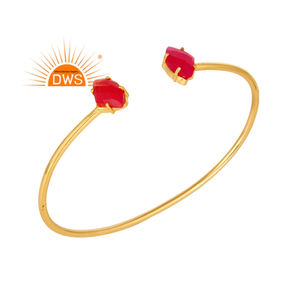 Brazalete de plata de ley chapado en oro de 18K a la moda para niñas, conjunto de Calcedonia rosa, brazalete, joyería, venta al por mayor, Colección clásica - Product Image 1