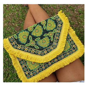 Bolso de mano tipo sobre de gran capacidad para mujer, estilo bohemio indio Guru Kirpa, hecho a mano, con cuentas, de lona, para la noche o para ir de compras. - Product Image 4