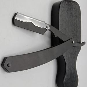 Rasoir droit de coiffeur à lame remplaçable en acier inoxydable de haute qualité, noir mat avec logo personnalisé - Product Image 4