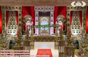 Decoración Glamorosa para Bodas Indias, Magnífico Escenario para Bodas Indias, Decoración de Escenario para Bodas con Temática Dorada Asiática, EE. UU., Reino Unido - Product Image 4